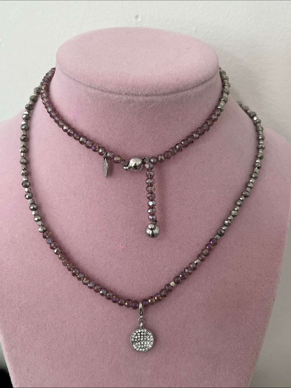 Serefina Purple Crystal Layered Necklace Set with Pavé Pendant